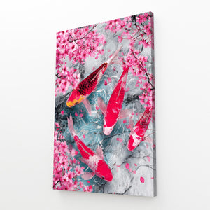 Red Koi Cherry Blossom Wall Art