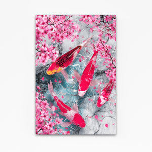 Red Koi Cherry Blossom Wall Art