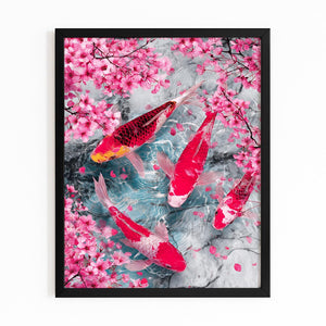 Red Koi Cherry Blossom Wall Art