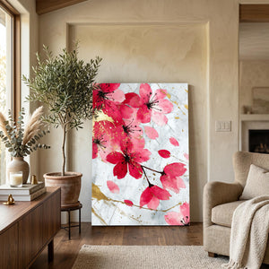 Red Pink Cherry Blossom Flower Art