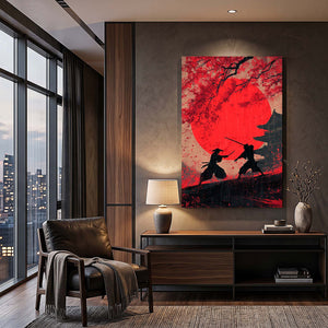Red Samurai Cherry Blossom Wall Art