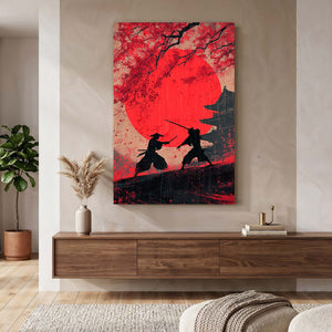 Red Samurai Cherry Blossom Wall Art