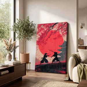 Red Samurai Cherry Blossom Wall Art