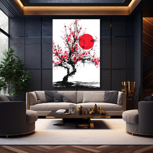 Red Sun Cherry Blossom Bonsai Art