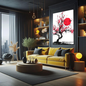 Red Sun Cherry Blossom Bonsai Art