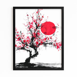 Red Sun Cherry Blossom Bonsai Art