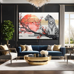 Red Sun Tiger Cherry Blossom Wall Art