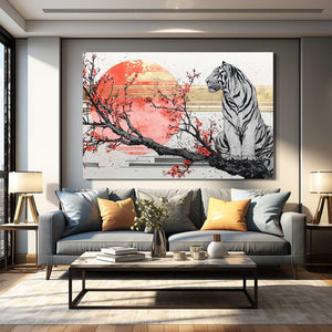Red Sun Tiger Cherry Blossom Wall Art