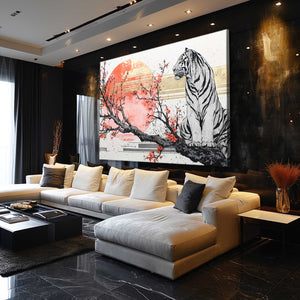 Red Sun Tiger Cherry Blossom Wall Art