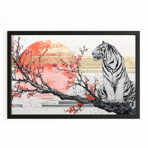 Red Sun Tiger Cherry Blossom Wall Art