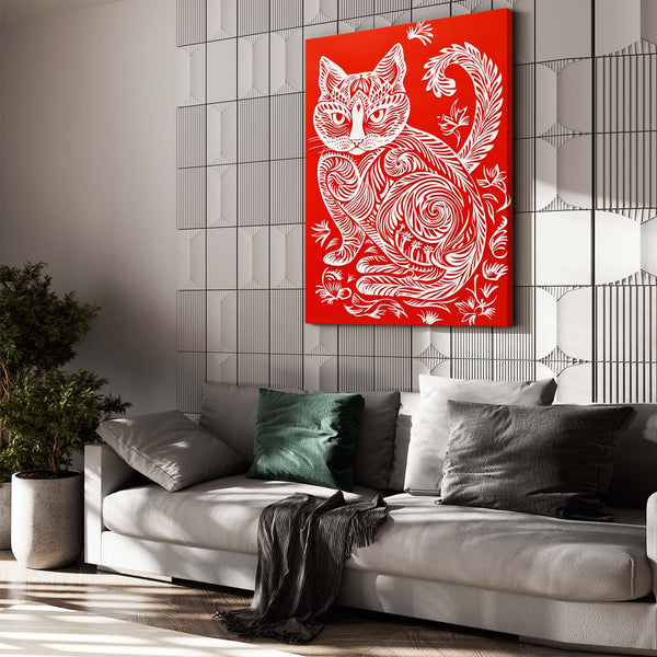 Red Whimsy Cat Art | MusaArtGallery™