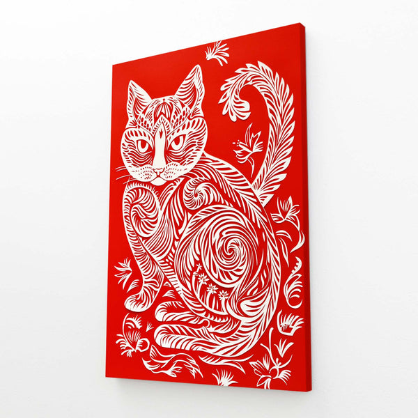 Red Whimsy Cat Art | MusaArtGallery™