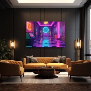 Retro Neon Hall Cyberpunk Art | MusaArtGallery™