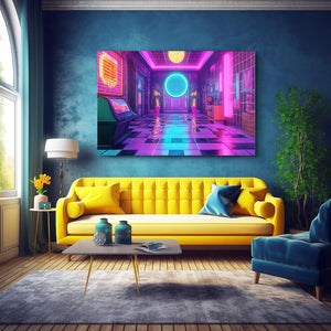 Retro Neon Hall Cyberpunk Art | MusaArtGallery™