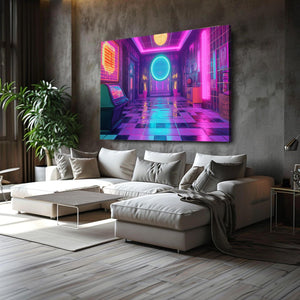 Retro Neon Hall Cyberpunk Art | MusaArtGallery™