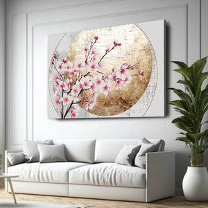 Round Moon Cherry Blossom Branch Art
