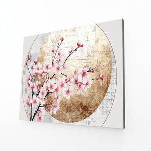 Round Moon Cherry Blossom Branch Art