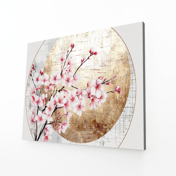 Round Moon Cherry Blossom Branch Art