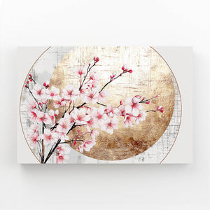 Round Moon Cherry Blossom Branch Art