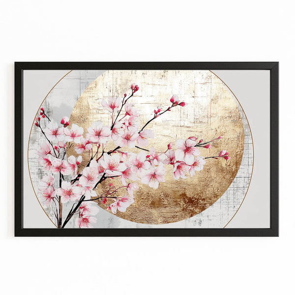 Round Moon Cherry Blossom Branch Art