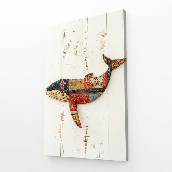 Rustic Patchwork Whale Art | MusaArtGallery™