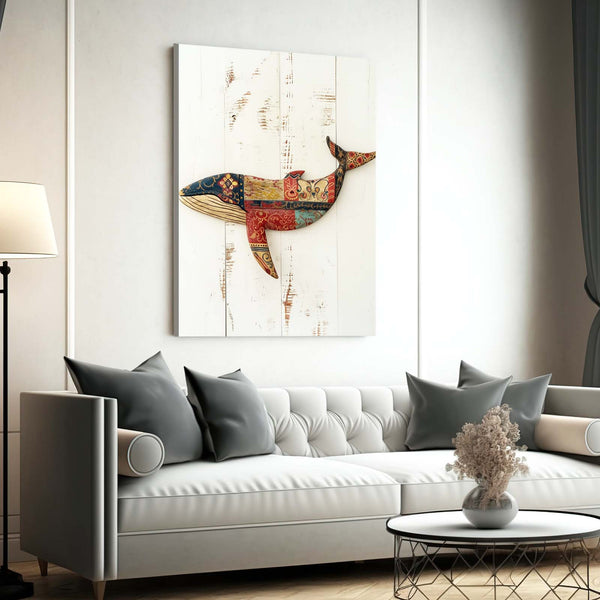 Rustic Patchwork Whale Art | MusaArtGallery™