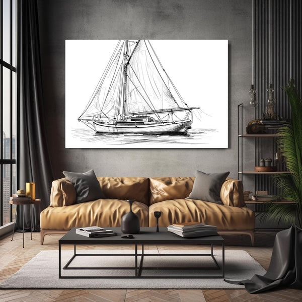 Sailboat Sketch Line Art | MusaArtGallery™