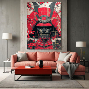 Samurai Helmet Cherry Blossom Wall Art