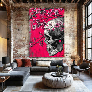 Skull Cherry Blossom Wall Art