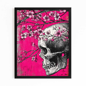 Skull Cherry Blossom Wall Art