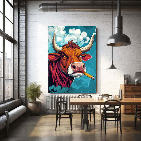 Smoking Cow Print