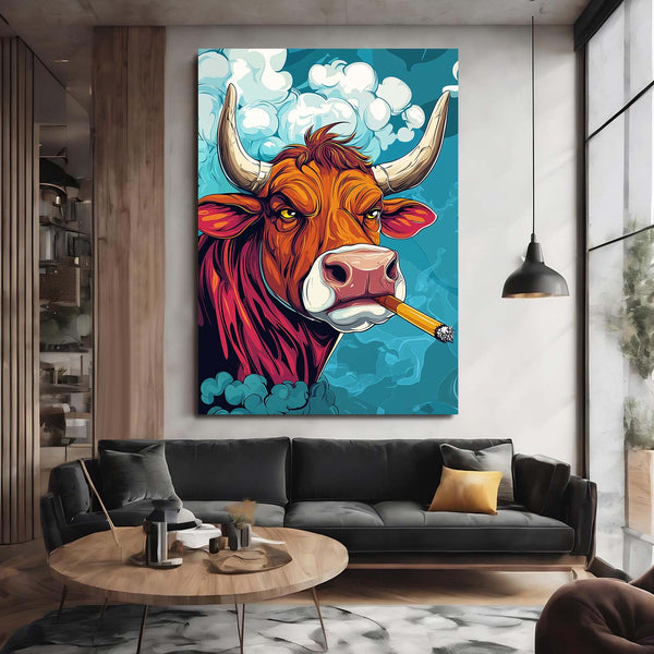 Smoking Cow Print