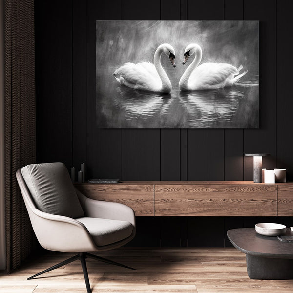 Swan Reflection Art Black and White | MusaArtGallery™