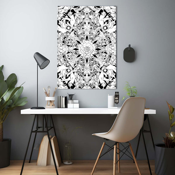 Symmetric Bloom Black and White Abstract Art | MusaArtGallery™