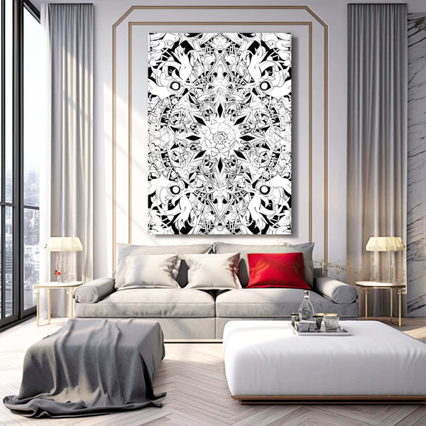 Symmetric Bloom Black and White Abstract Art | MusaArtGallery™