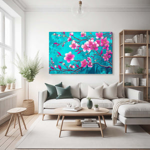 Teal Cherry Blossom Branch Wall Art
