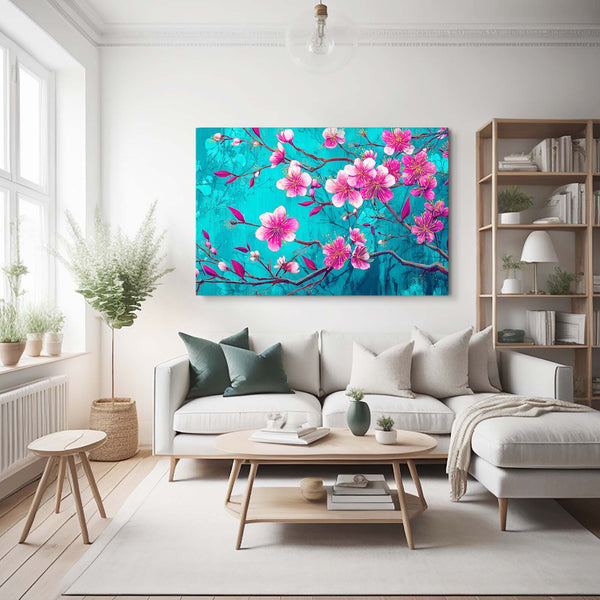 Teal Cherry Blossom Branch Wall Art