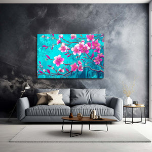 Teal Cherry Blossom Branch Wall Art