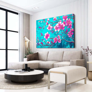 Teal Cherry Blossom Branch Wall Art