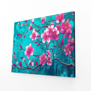 Teal Cherry Blossom Branch Wall Art
