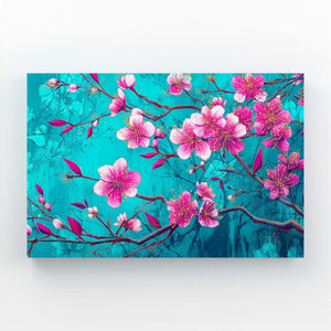 Teal Cherry Blossom Branch Wall Art