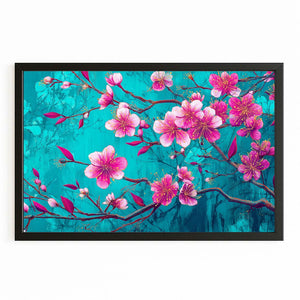 Teal Cherry Blossom Branch Wall Art