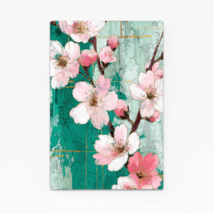 Teal Cherry Blossom Flower Wall Art