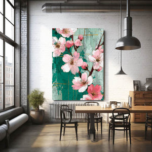 Teal Cherry Blossom Flower Wall Art