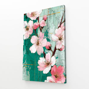 Teal Cherry Blossom Flower Wall Art
