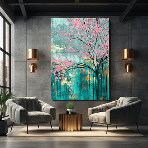 Teal Cherry Blossom Trees Art
