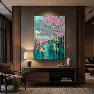Teal Cherry Blossom Trees Art