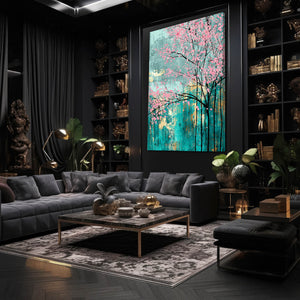 Teal Cherry Blossom Trees Art