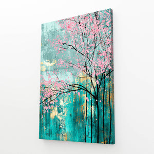 Teal Cherry Blossom Trees Art