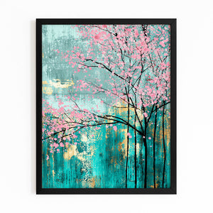 Teal Cherry Blossom Trees Art